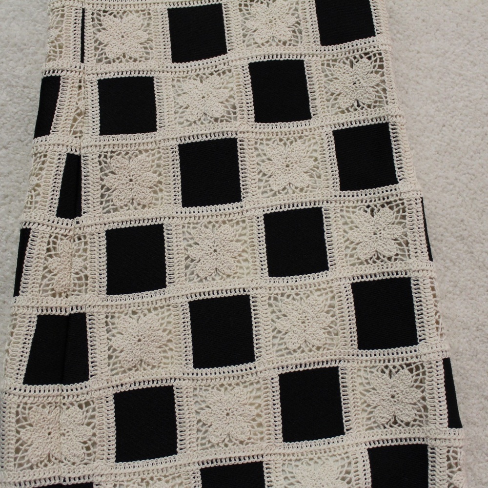 Checkerboard Crochet Wide-Leg Pants - Black & Cream - Picture 3 of 4